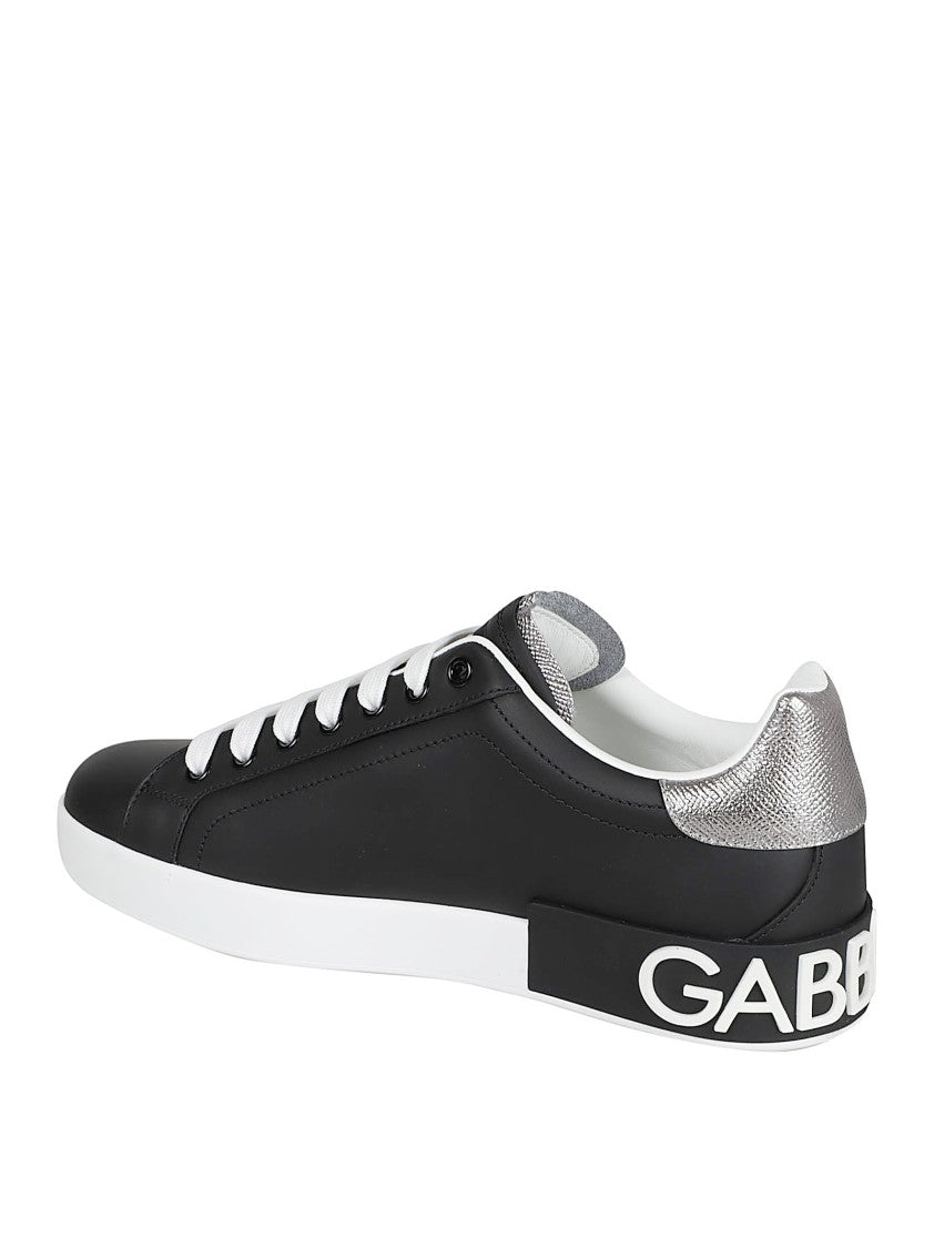 Dolce & Gabbana Low-Top Black Leather Sneakers With Contrasting Accents