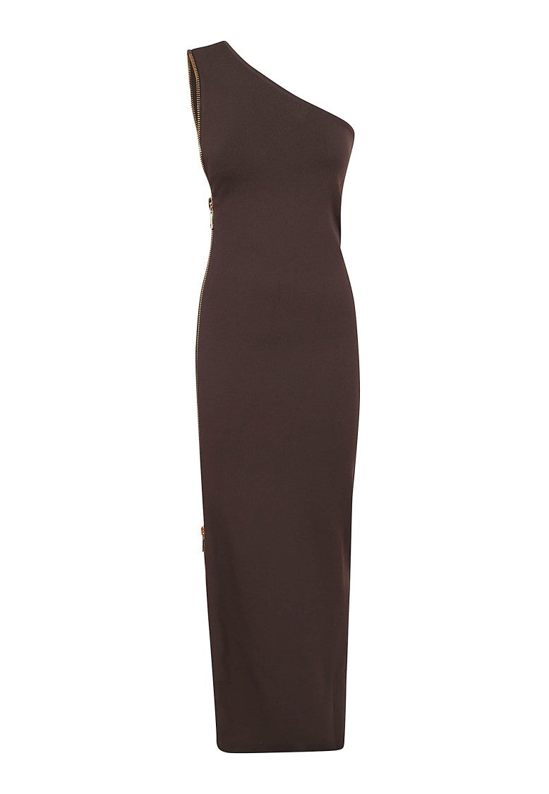 Elisabetta Franchi One-Shoulder Side-Slit Knitted Evening Dress