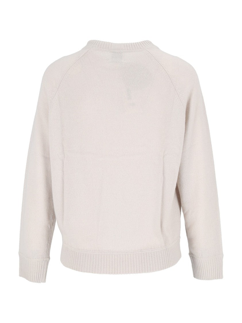 Allude Beige Lightweight Round Neck Tie Sweater