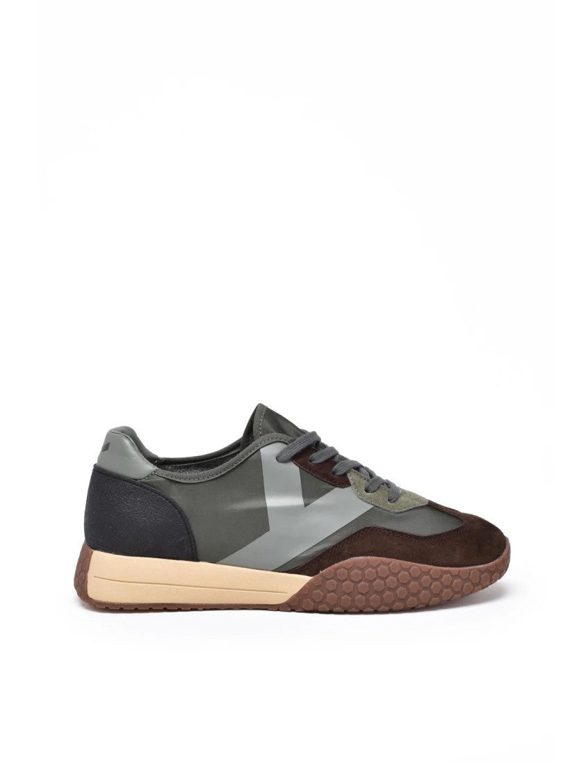 Keh-Noo Brown-Green Leather Patchwork Sneakers