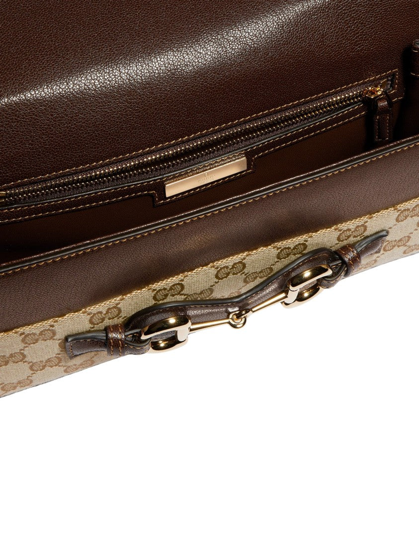 Gucci New Horsebit Sand Brown Gg Canvas Shoulder Bag