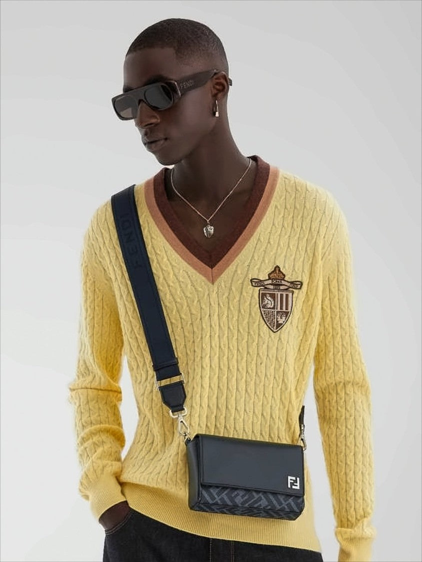 Fendi Sleek Rectangular Crossbody Bag With Textured Fabric And Metallic Logo