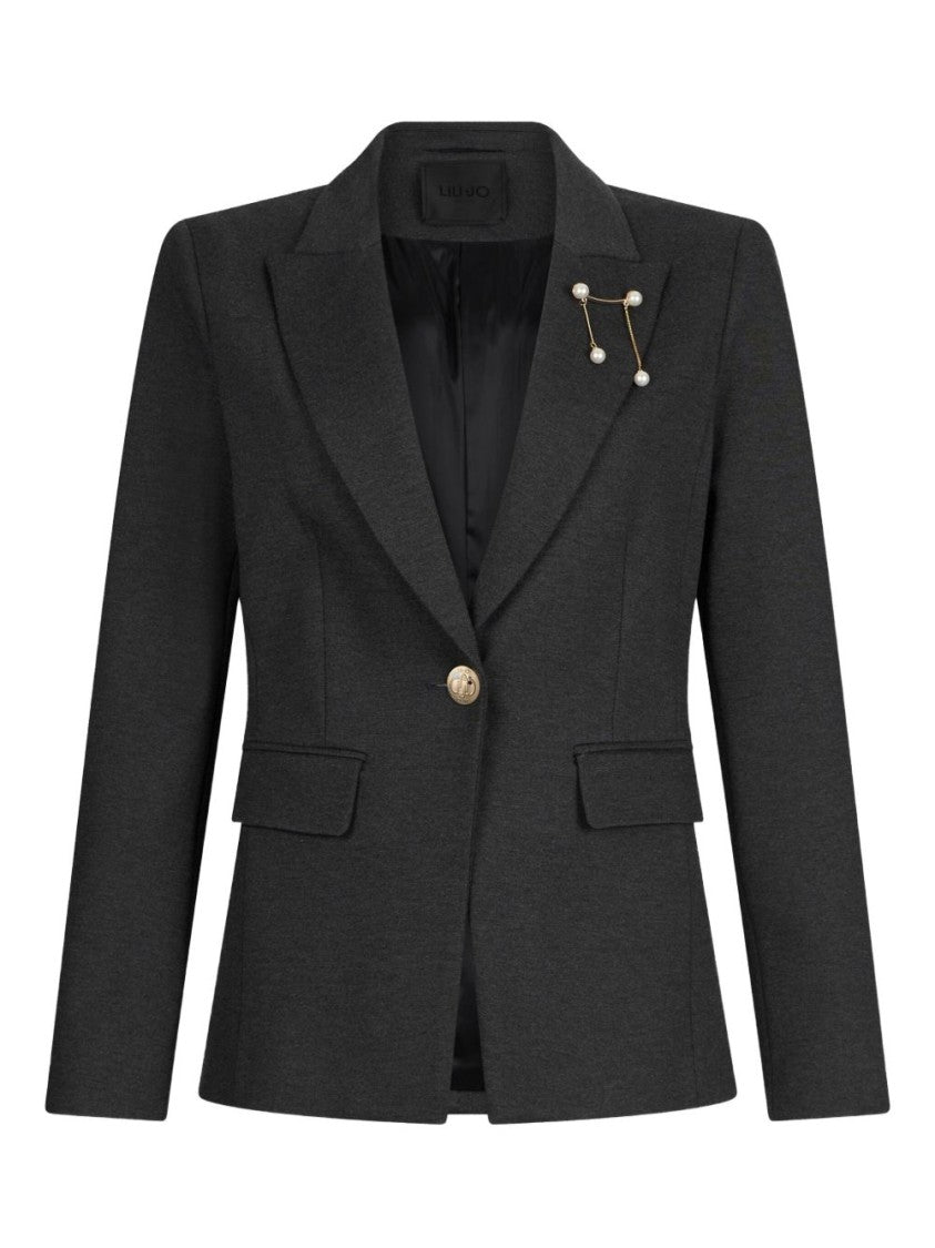 Liu Jo Tailored Grey Jacket With Decorative Brooch