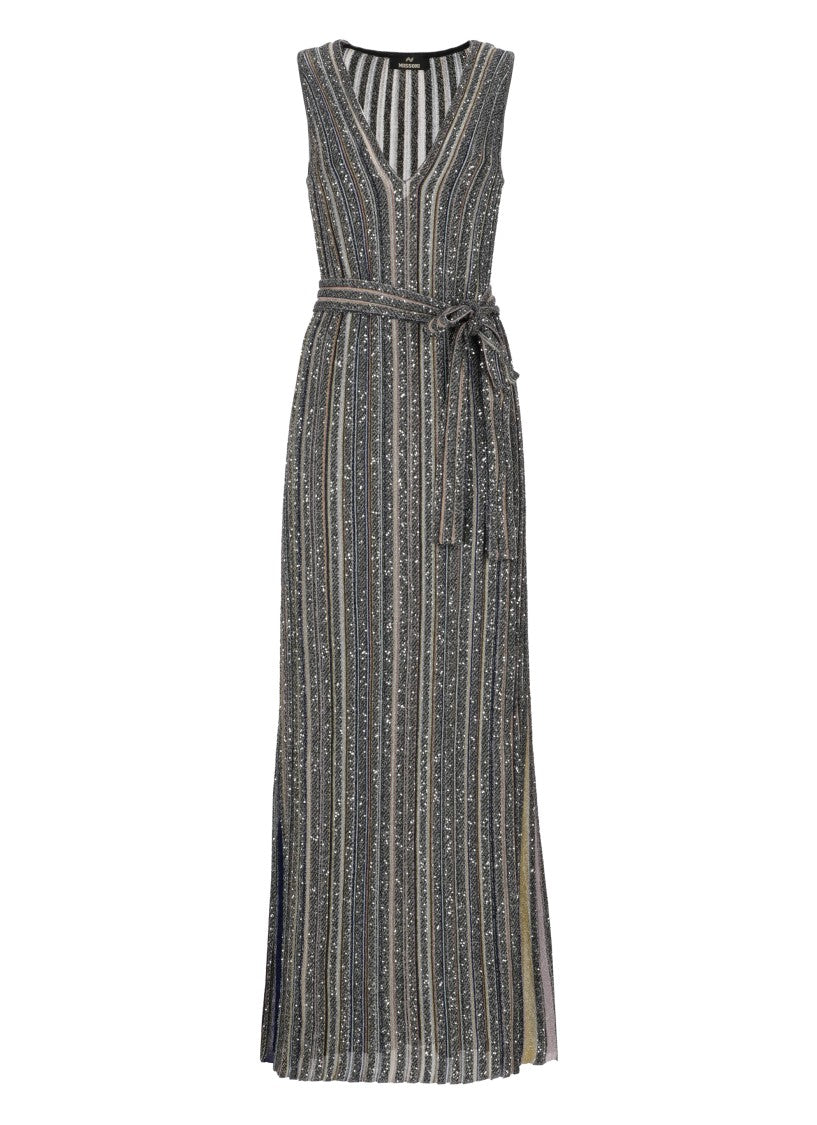 Missoni Multicolor Sequined Lurex Striped Viscose Maxi Dress