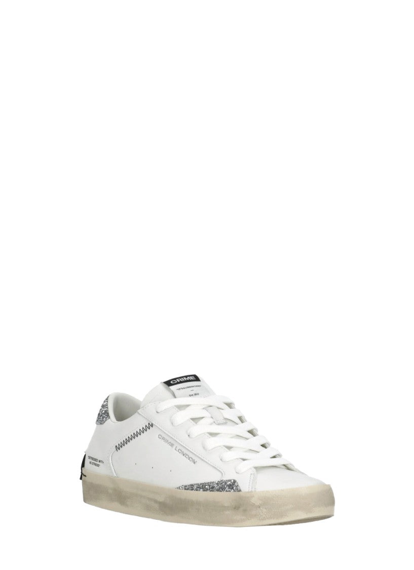 Crime London Leather Sneakers With Glittered Details And Embossed Logo