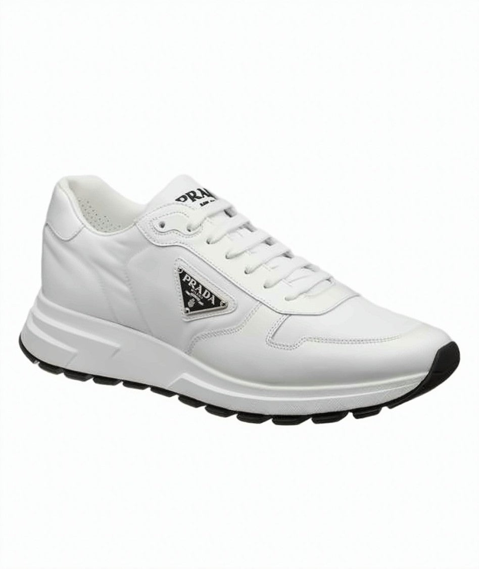 Prada Low-Top Nylon And Leather Prada Sneakers With Contrast Sole