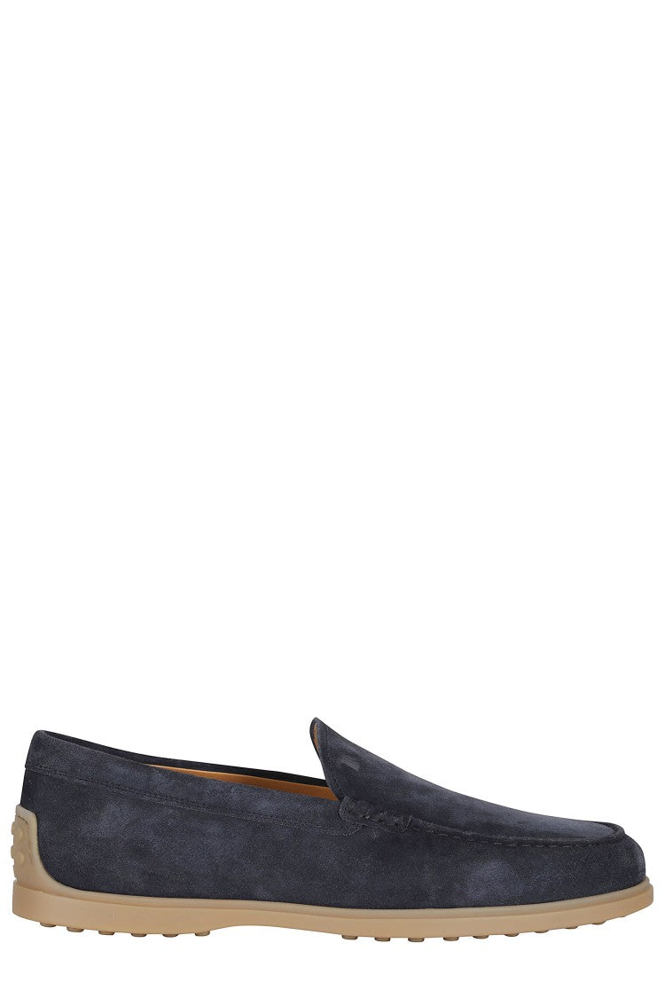 Tod's Midnight Blue Moccasin Suede Lug-Sole Calfskin Leather Loafers