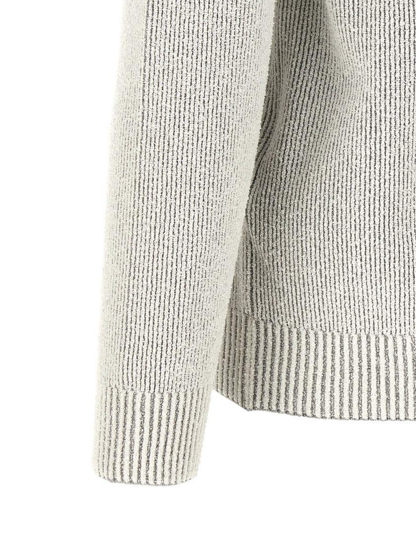 Stone Island Ribbed Bouclé Cotton Sweater With Crewneck