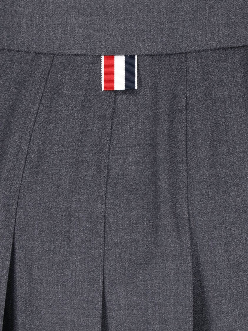 Thom Browne Grey Wool Pleated Mini Skirt