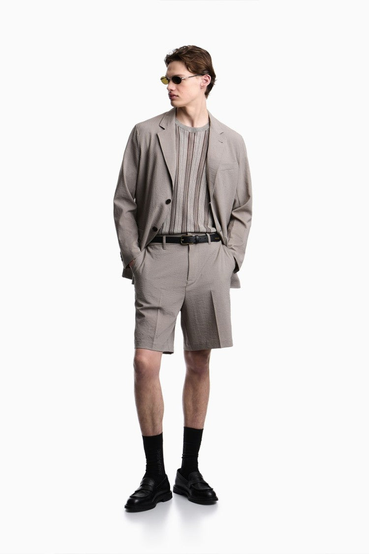 Emporio Armani Khaki Polyester Notch-Lapel Blazer