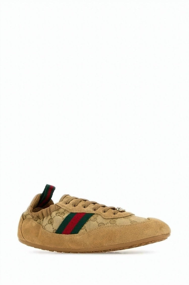 Gucci Low-Profile Suede And Canvas Sneakers With Monogram Pattern