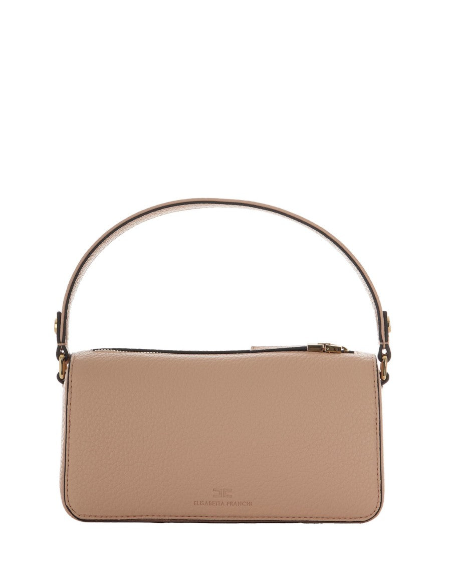 Elisabetta Franchi Small Tote Bag With Embossed Logo In Nude