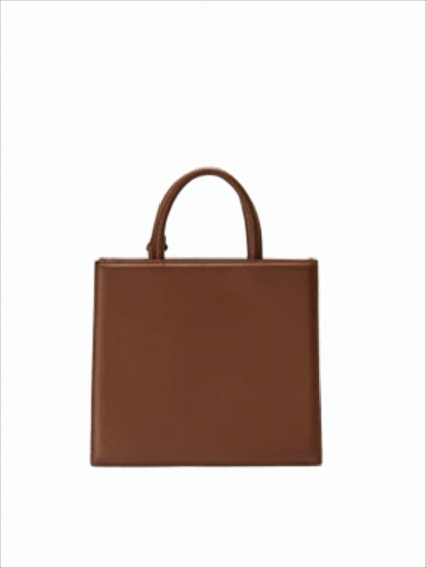 Mc2 Saint Barth Structured Brown Leather Midi Shop Bag