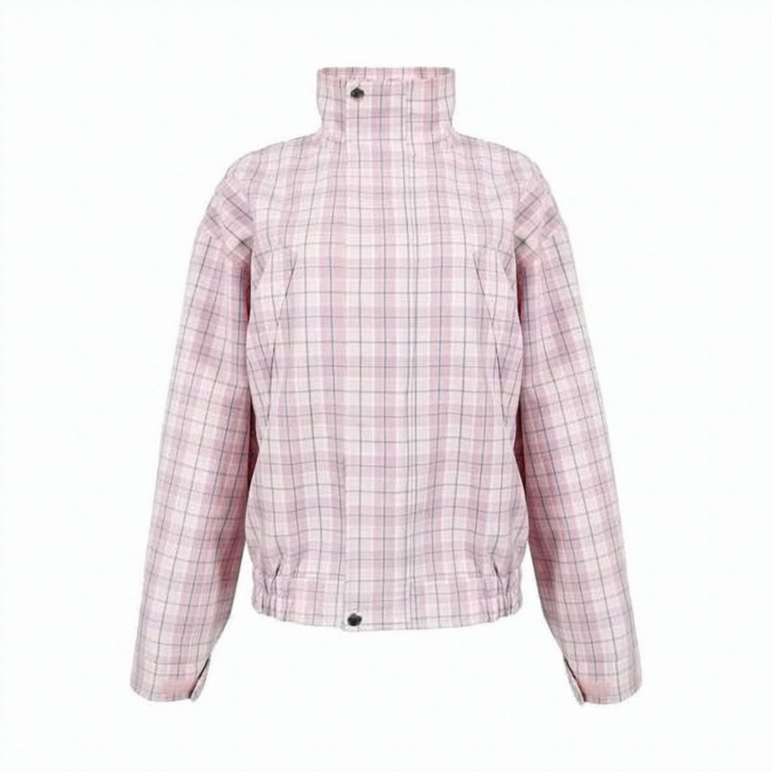 Sandy Liang Pastel Plaid Lightweight Jacket With High Collar