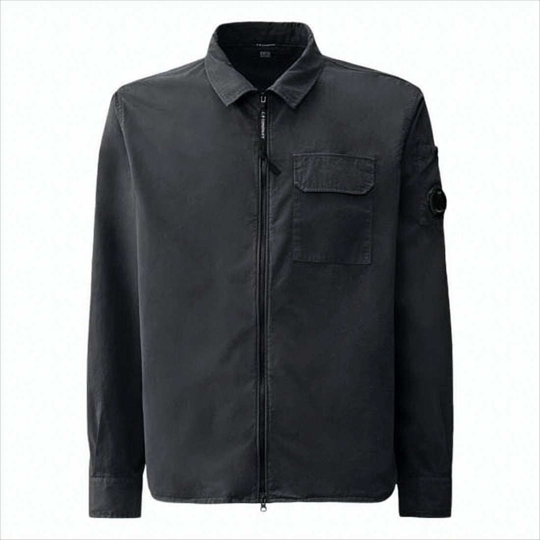 C.P. Company Minimalist Black Cotton Jacket With Front Zipper And Iconic Lens Detail