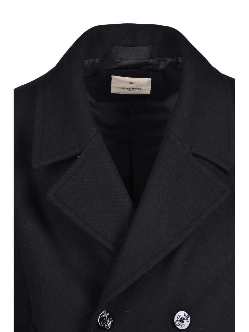 Jack & Jones Classic Black Peacoat With Double-Breasted Closure And Structured Collar