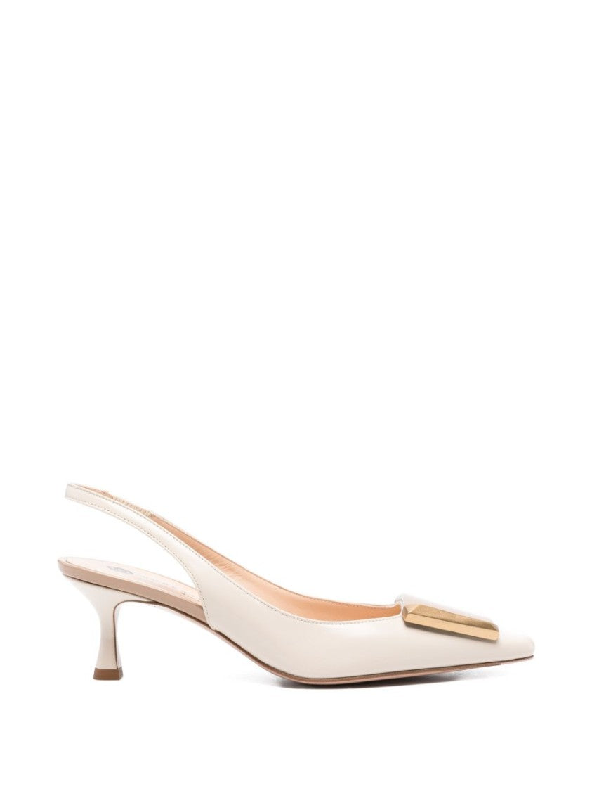 Roberto Festa Beige Square Toe Slingback Block Heels
