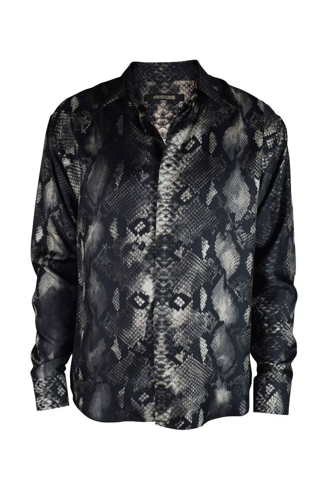 Roberto Cavalli Animal Print Silk Shirt With Classic Collar