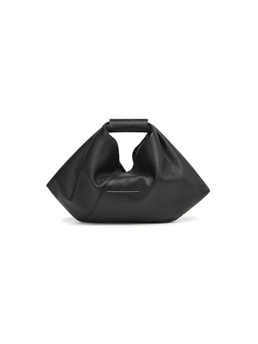 Mm6 By Maison Margiela Small Black Hammered Leather Handbag With Top Handle