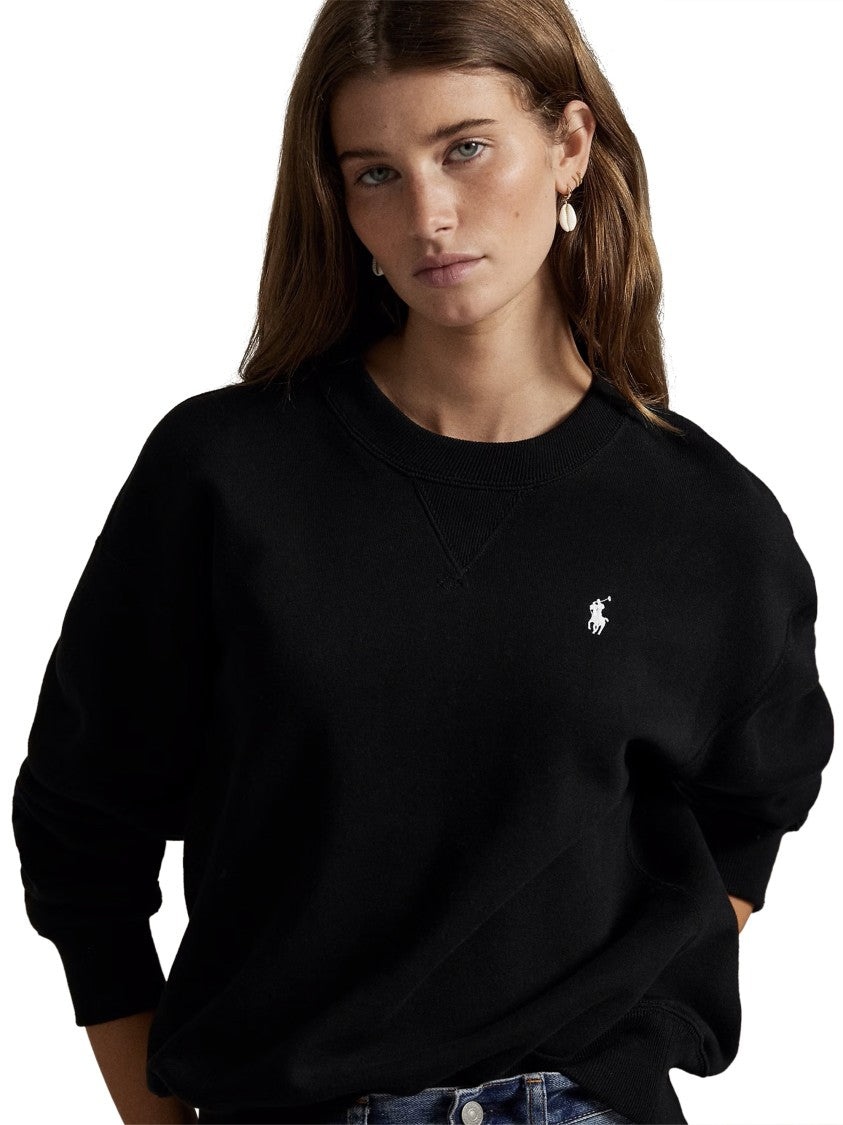 Polo Ralph Lauren Relaxed Fit Black Crewneck Sweater With Subtle Logo