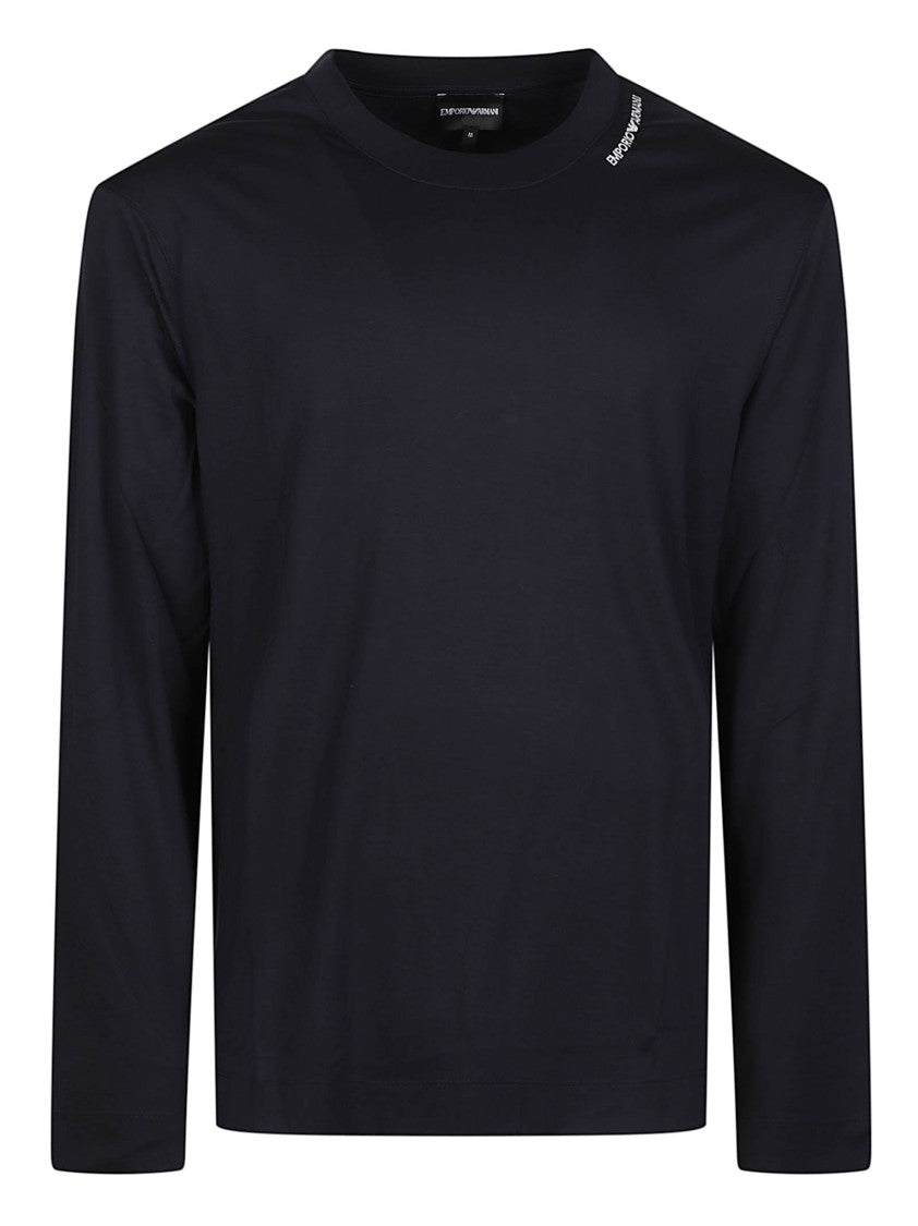 Emporio Armani Embroidered Logo Relaxed-Fit Black Long-Sleeve T-Shirt