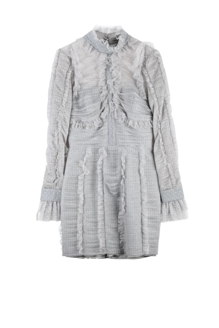 Elisabetta Franchi Sheath Tulle Dress Cuffed Sleeves - Grey
