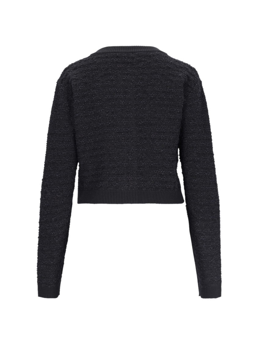 Versace Black Bouclé Tweed Crop Cardigan – Black