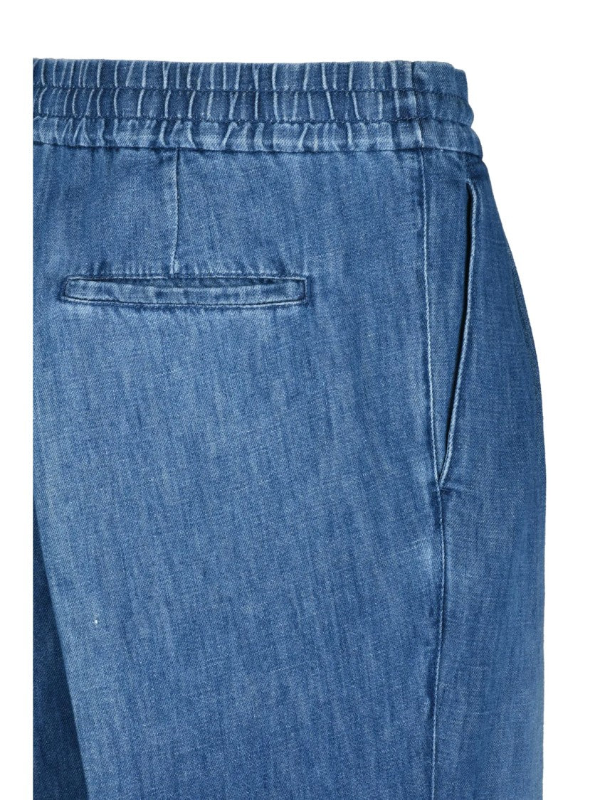 Brunello Cucinelli Blue Relaxed Elastic Waistband Cotton-Linen Jogger Jeans