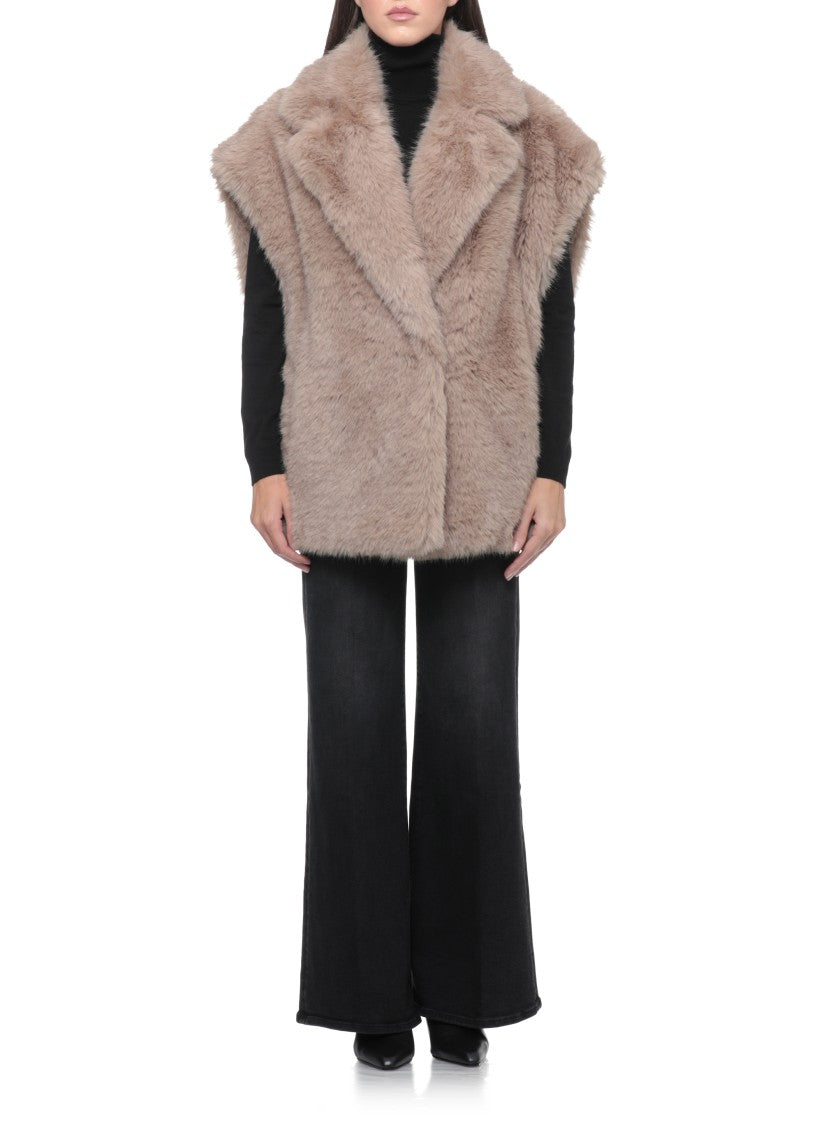 Stand Studio Plush Faux Fur Sleeveless Jacket With Classic Lapel