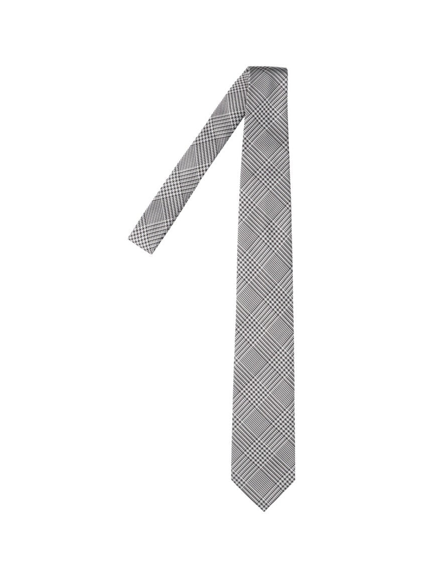 Tom Ford Checkered Silver Mulberry Silk Tie