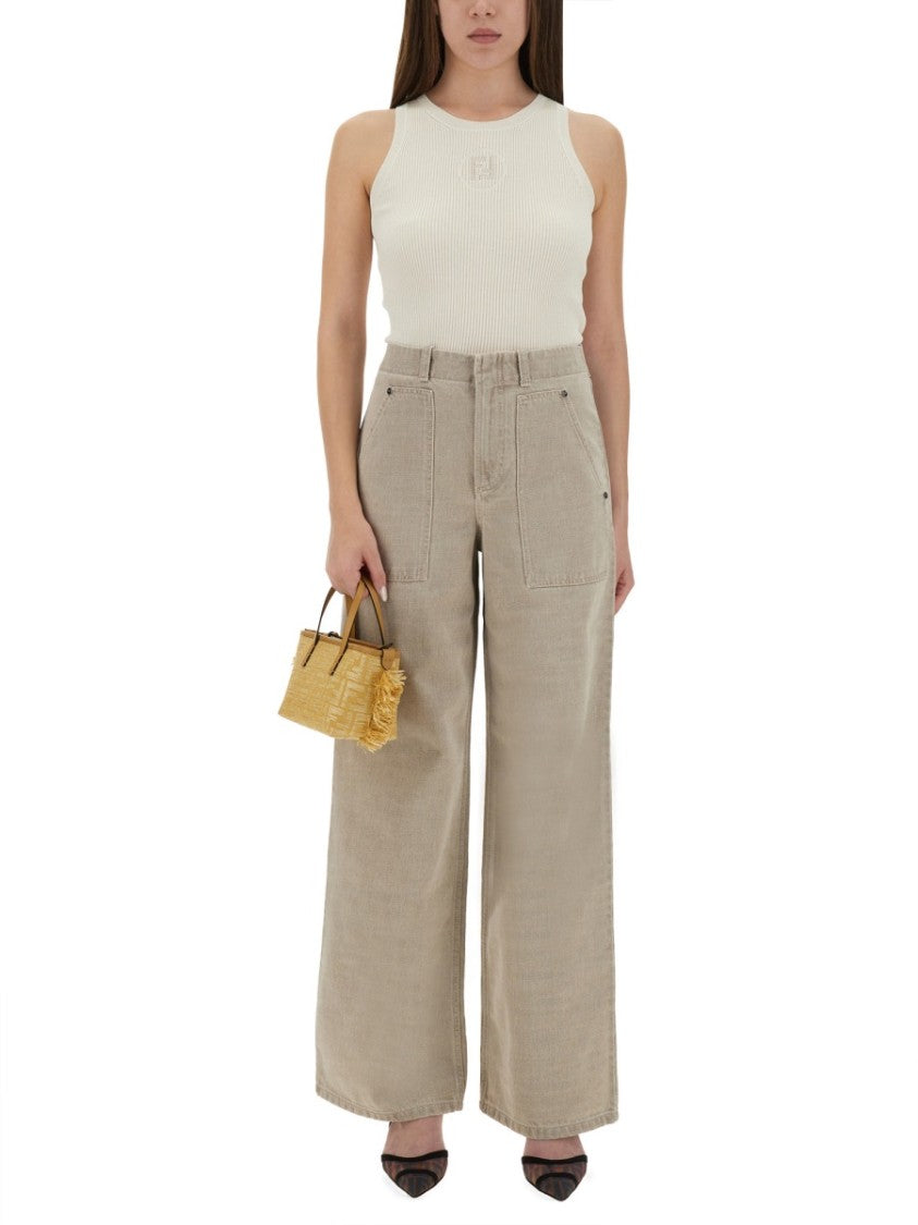 Fendi Fitted Ribbed Cotton Tank Top