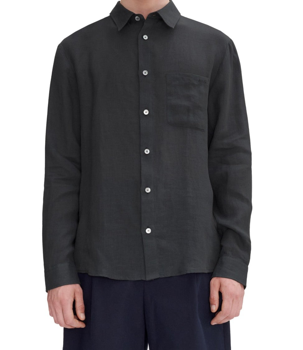 A.P.C. Black Linen Shirt With Classic Collar