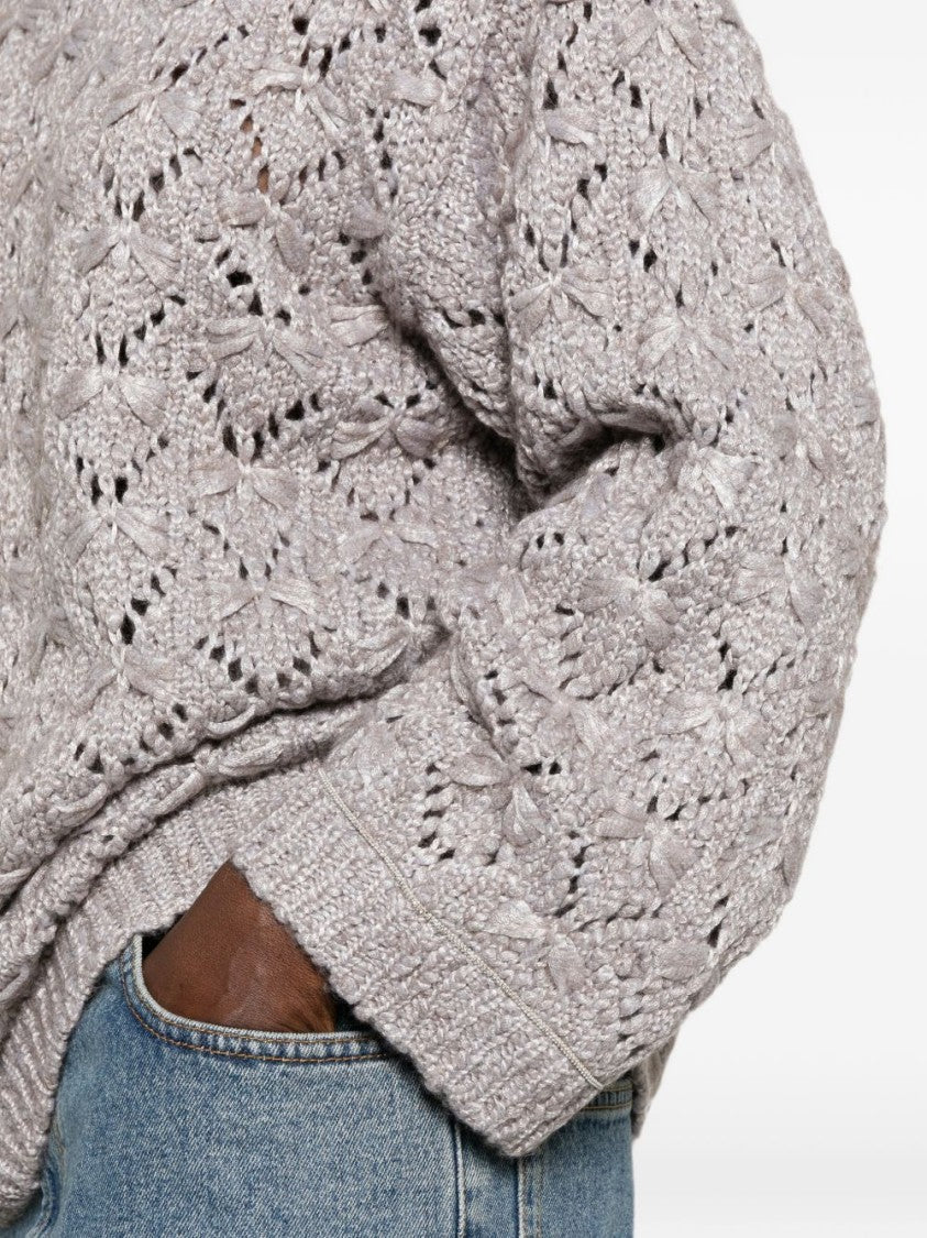 Fabiana Filippi Grey Open-Knit Boxy Ribbed Sweater