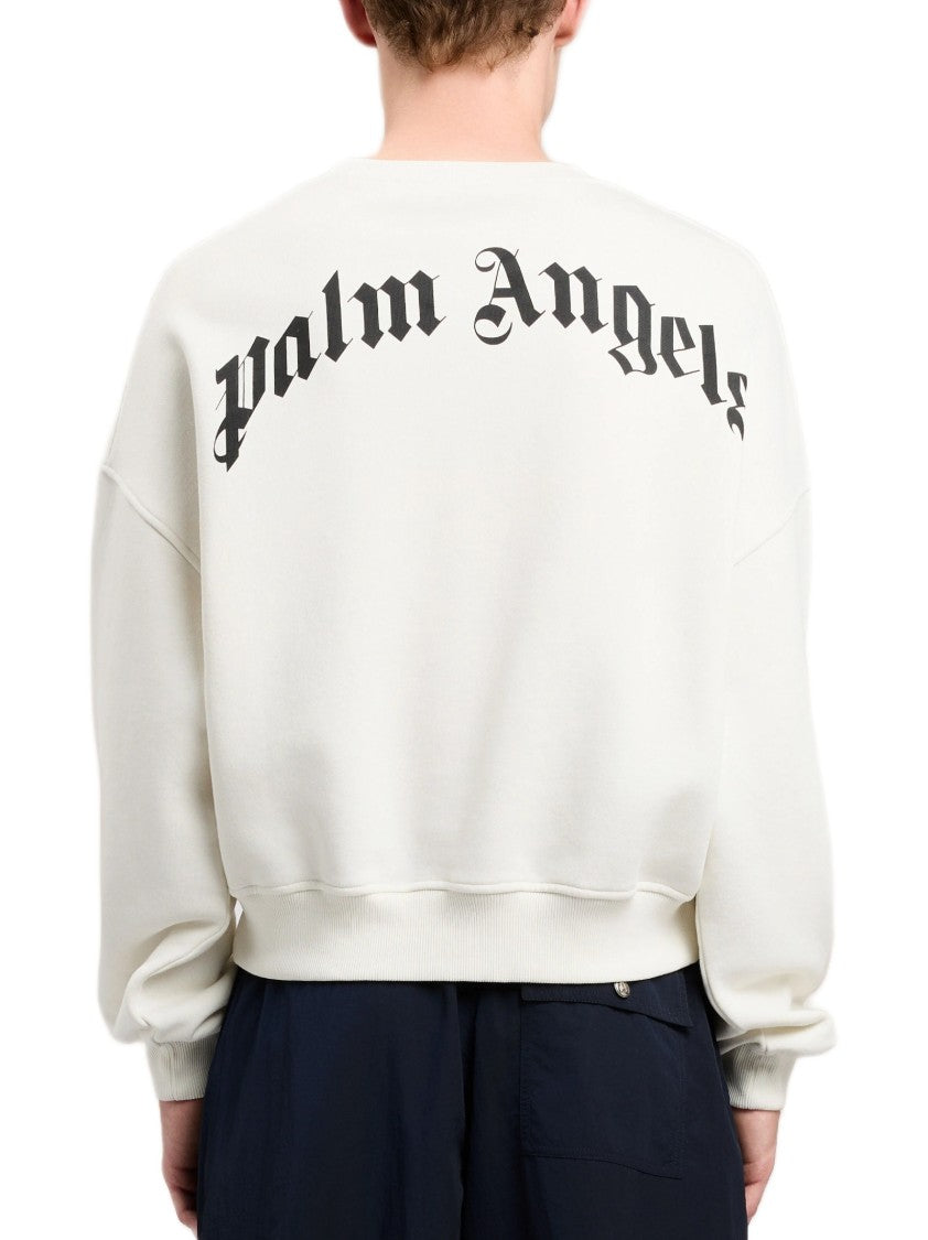 Palm Angels Curved Logo Oversized White Sweatshirt