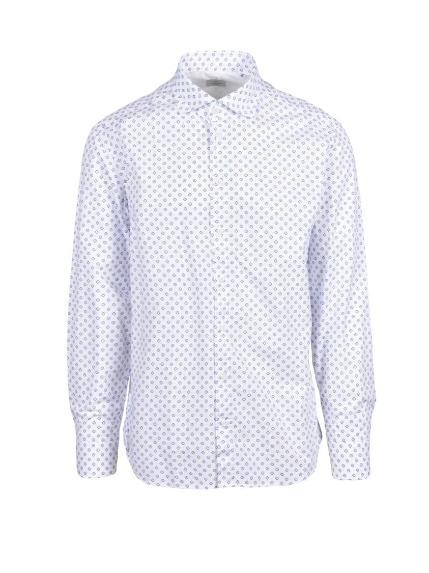 Mariano Napoli White/Blue Geometric Print Cotton Shirt