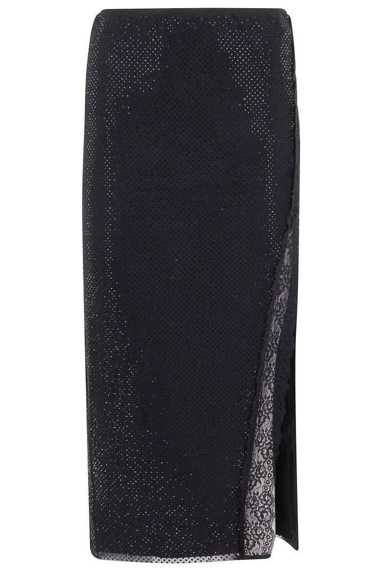 Self-Portrait Black Rhinestone Midi Skirt