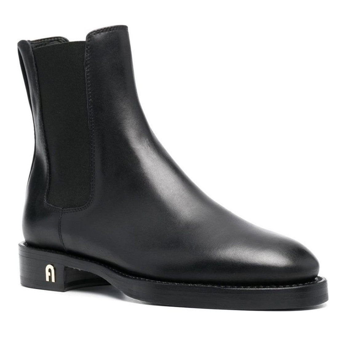 Furla Black Heritage Slip-On Metallic Detail Leather Chelsea Boots