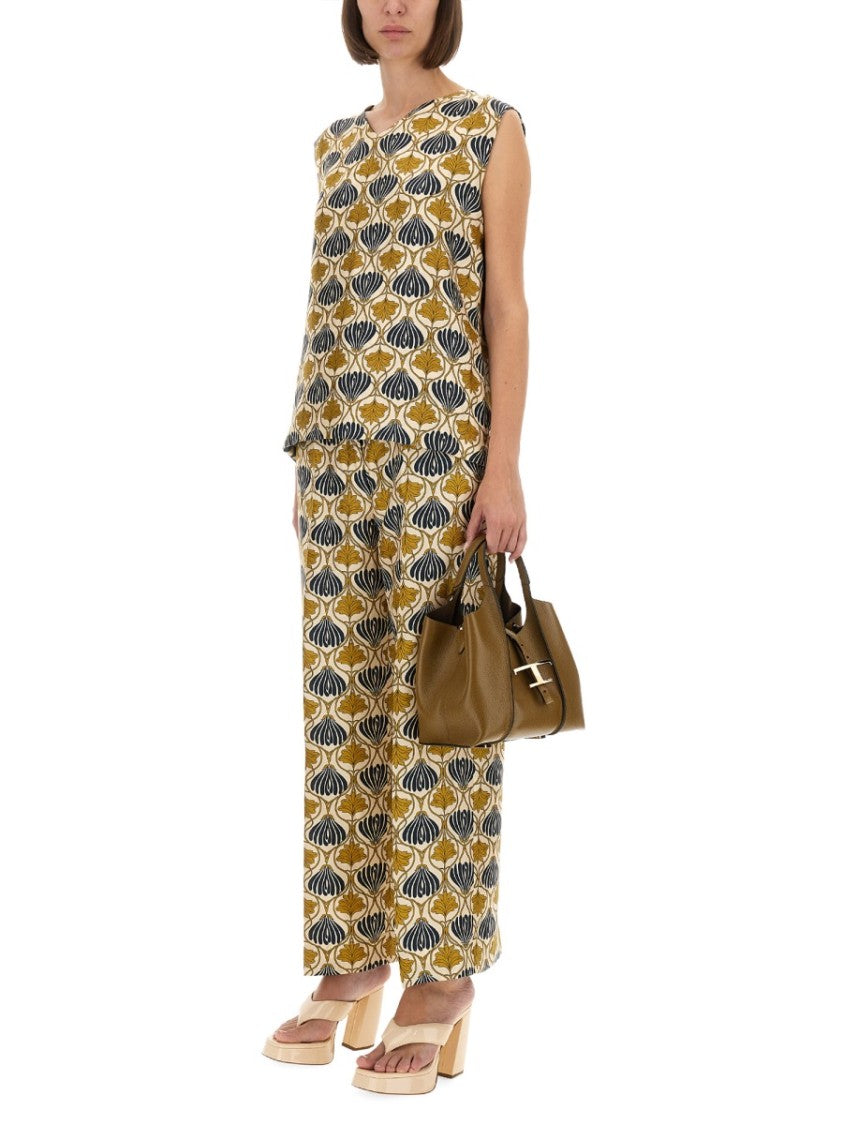 Max Mara Wide Straight-Leg Silk Pants With Abstract Floral Pattern