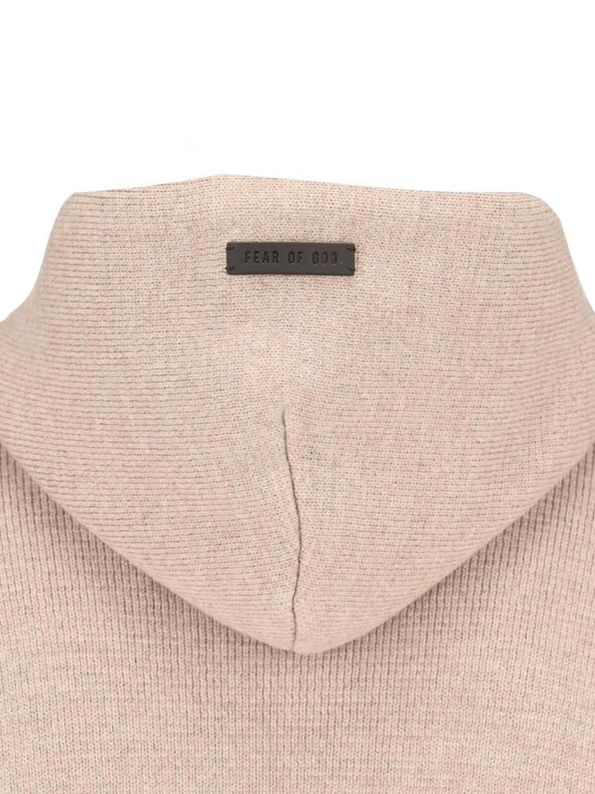 Fear Of God Knitted Hoodie In Beige Wool Engraved Logo Tag