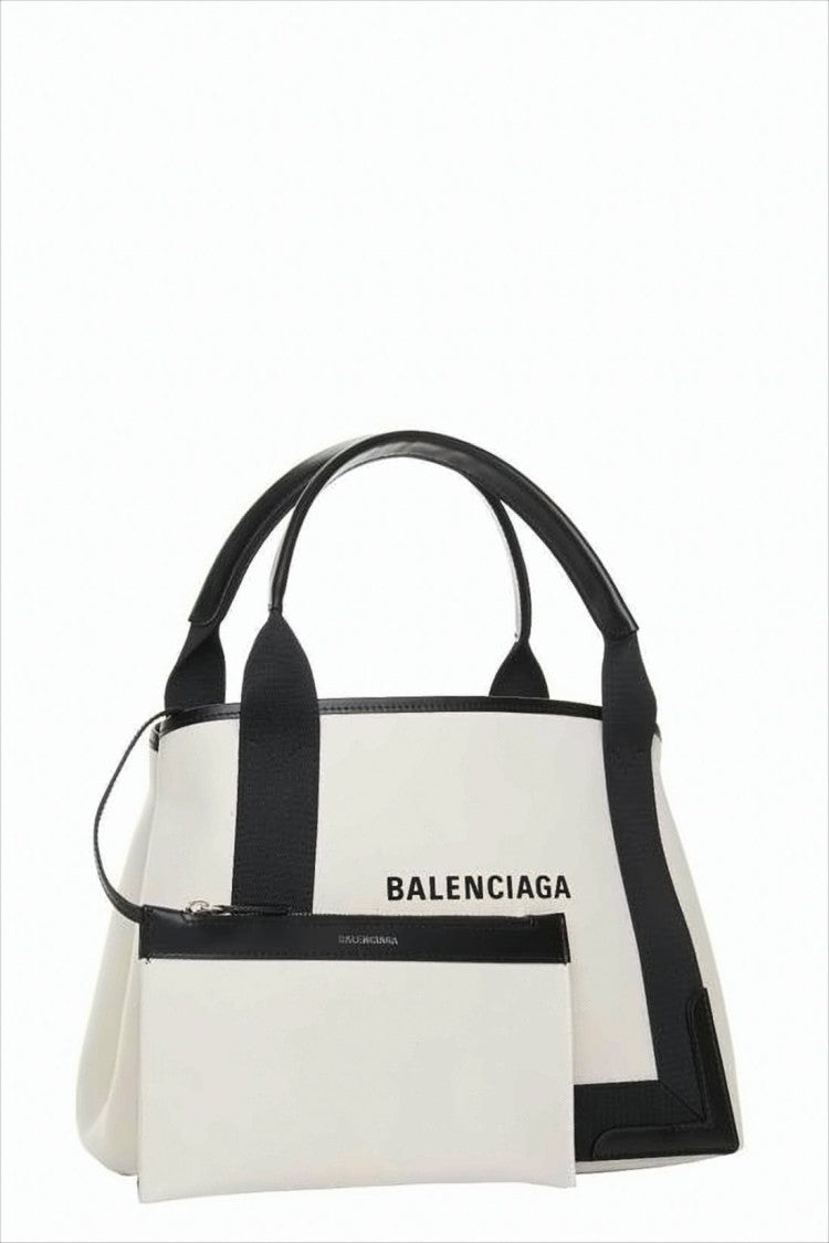 Balenciaga Structured Canvas Tote With Calf Leather Accents