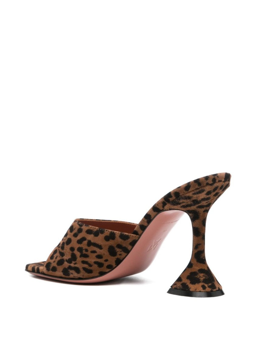 Amina Muaddi Brown Hourglass Heel Sandals With Leopard Suede