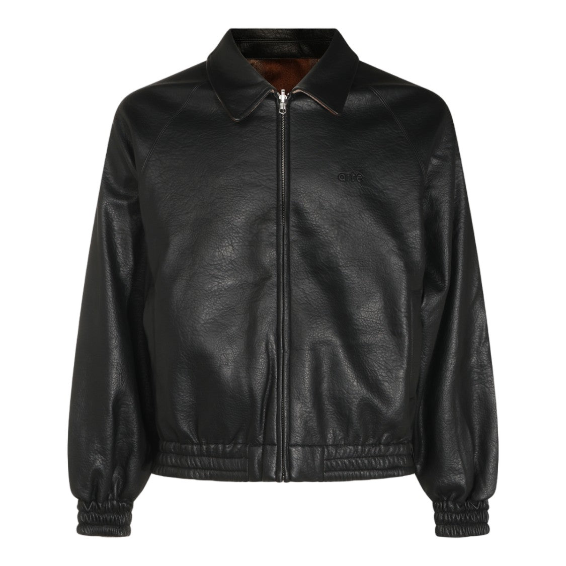 Arte Antwerp Minimalist Black Faux Leather Jacket With Classic Collar