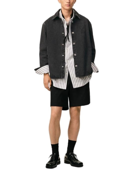 Ami Paris Tone-On-Tone Heart Logo Cotton Overshirt