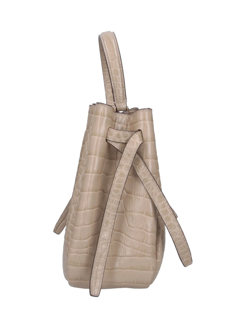 Tory Burch Beige Croc-Embossed Leather Romy Bucket Bag
