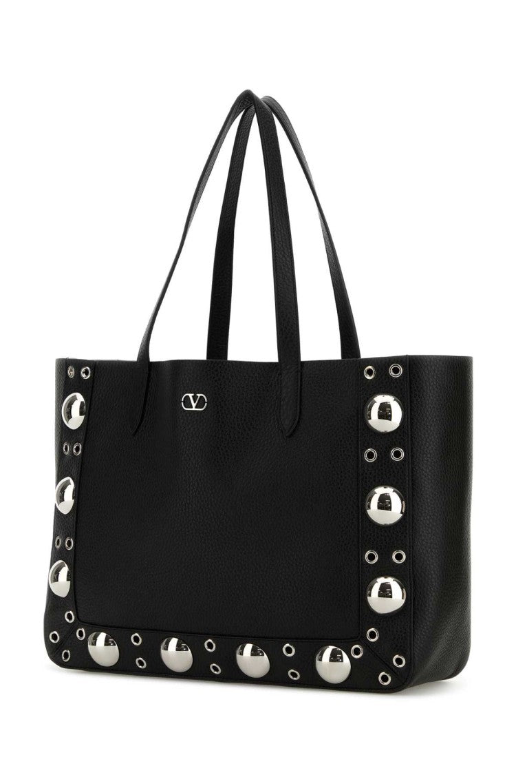Valentino Garavani Black Leather Vlogo Signature Shopping Bag