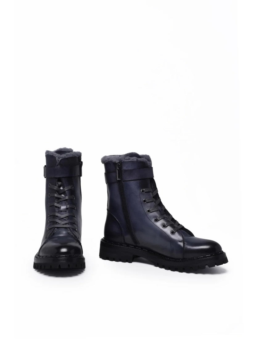 Eleventy Grey Fur Lining Side Zip Suede Boots