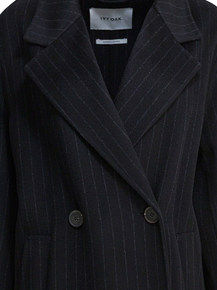 Ivy & Oak Pinstripe Long Double-Breasted Jacket With Classic Lapel