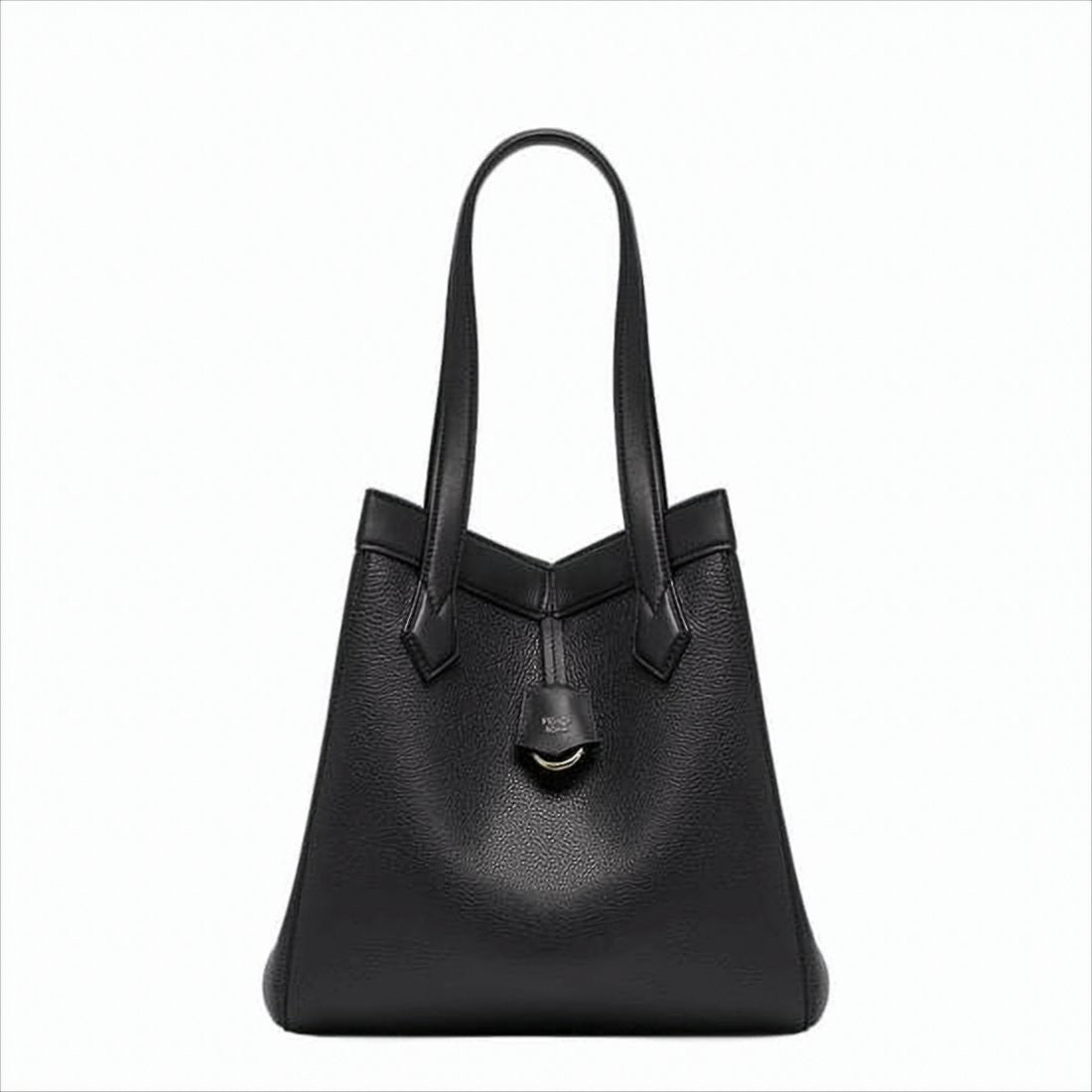 Fendi Structured Black Calf Leather Shoulder Bag