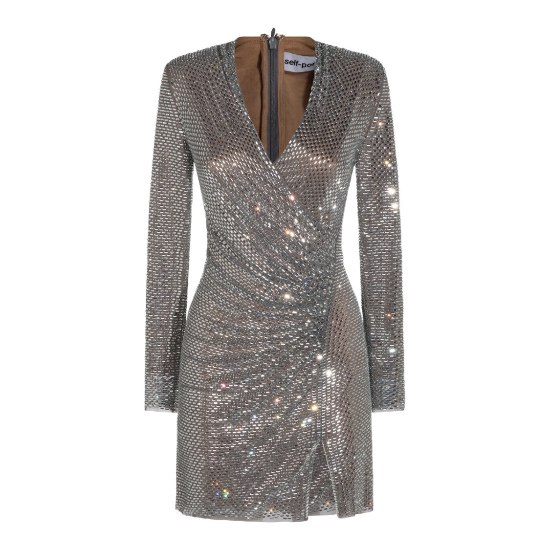 Self-Portrait Shimmering Metallic Mesh Sequined Fitted Mini Dress