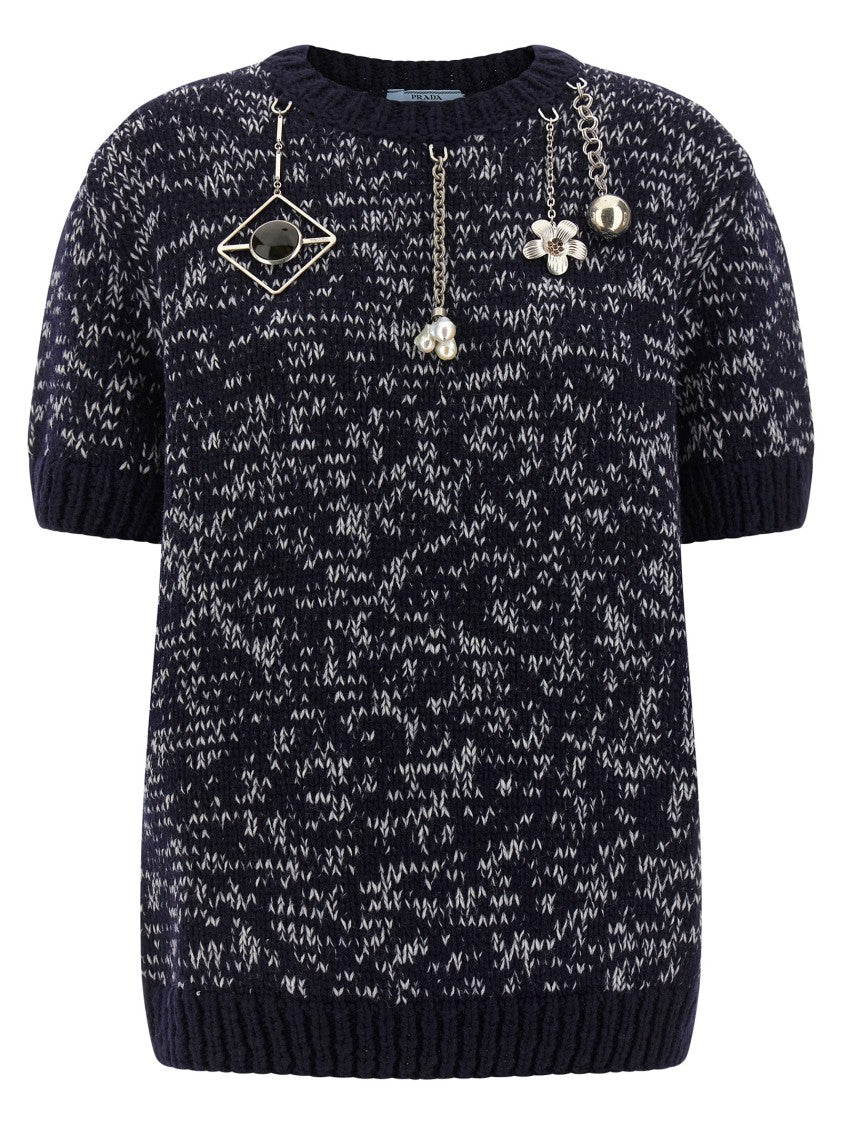 Prada Wool Sweater With Decorative Metal Pendants